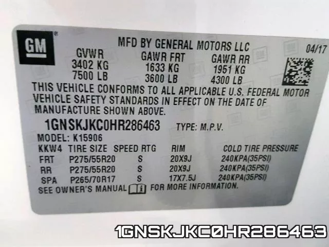 1GNSKJKC0HR286463 фото 2