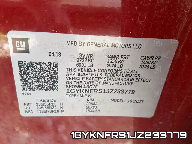 1GYKNFRS1JZ233779 фото 2