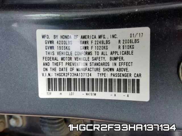 1HGCR2F33HA137134 фото 2