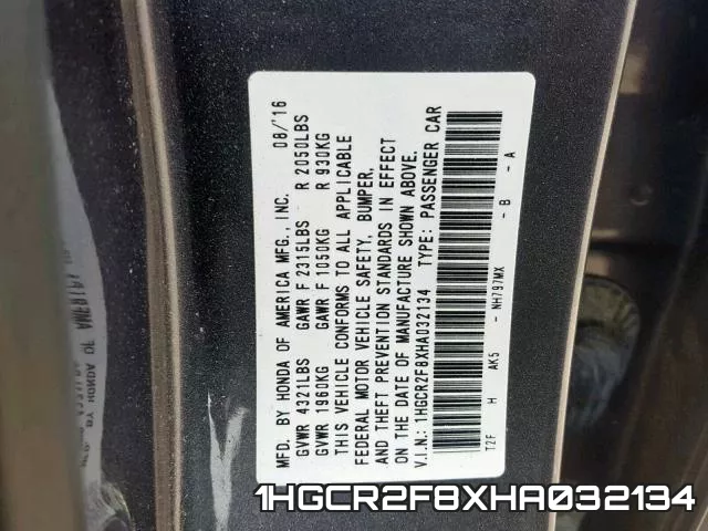 1HGCR2F8XHA032134 фото 2