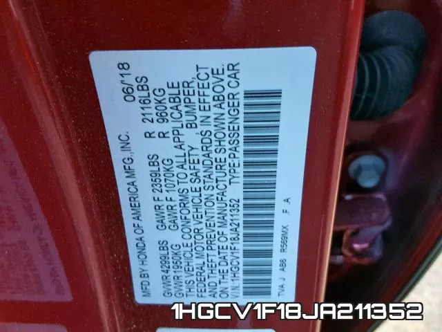 1HGCV1F18JA211352 фото 2