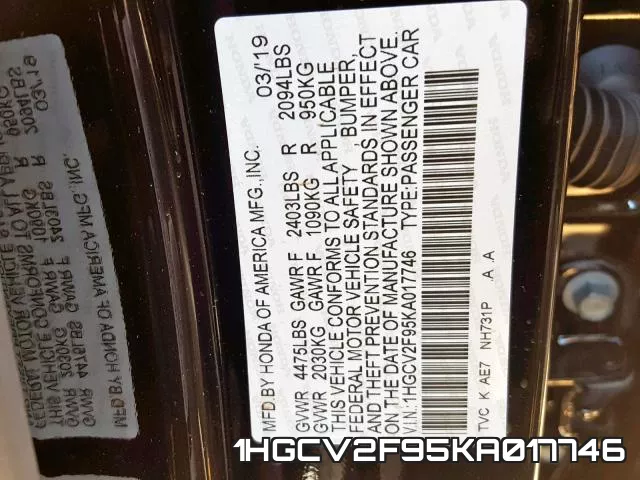 1HGCV2F95KA017746 фото 2