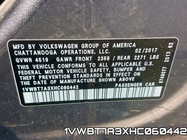 1VWBT7A3XHC060442 фото 2