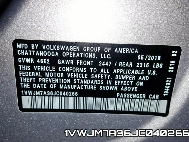 1VWJM7A36JC040266 фото 2