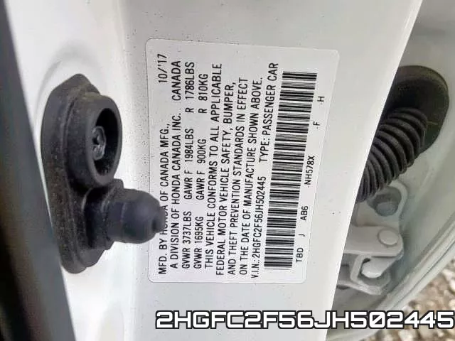2HGFC2F56JH502445 фото 2