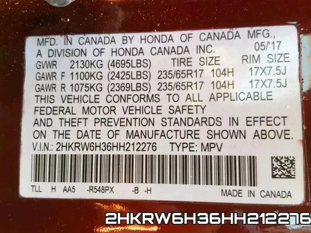 2HKRW6H36HH212276 фото 2