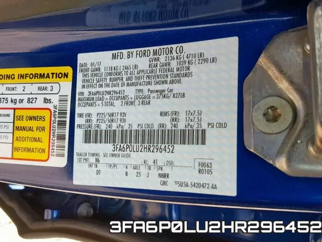 3FA6P0LU2HR296452 фото 2