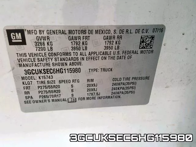 3GCUKSEC6HG115980 фото 2