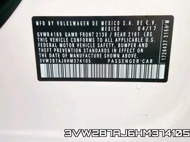 3VW2B7AJ6HM374105 фото 2