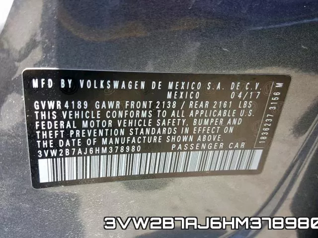 3VW2B7AJ6HM378980 фото 2