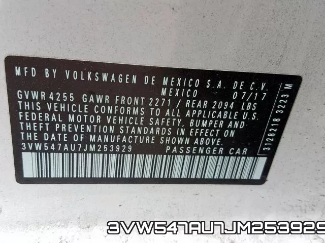 3VW547AU7JM253929 фото 2