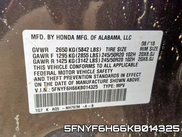 5FNYF6H66KB014325 фото 2