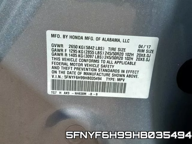 5FNYF6H99HB035494 фото 2