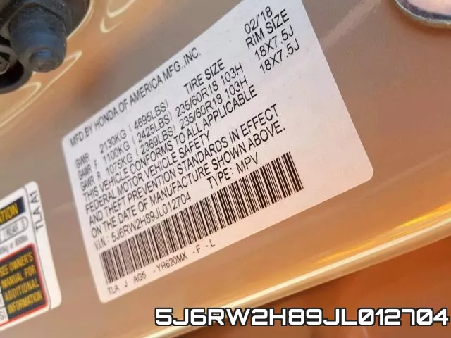 5J6RW2H89JL012704 фото 2