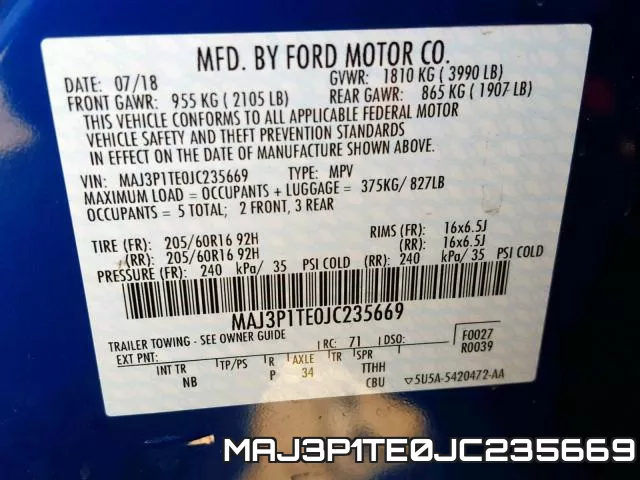 MAJ3P1TE0JC235669 фото 2