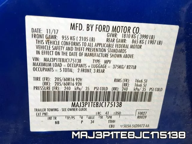 MAJ3P1TE8JC175138 фото 2