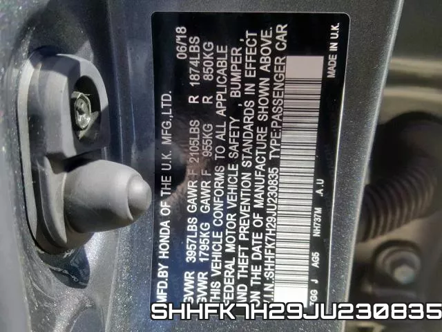 SHHFK7H29JU230835 фото 2