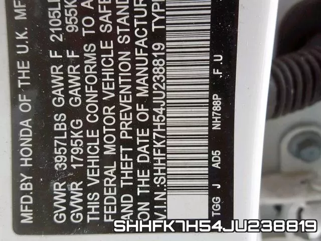 SHHFK7H54JU238819 фото 2