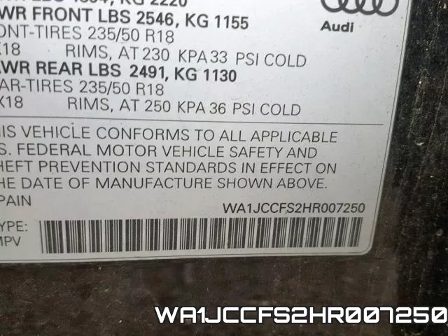 WA1JCCFS2HR007250 фото 2