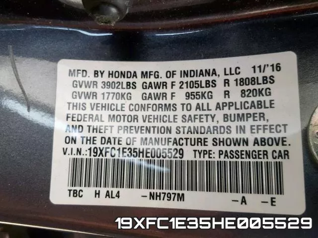 19XFC1E35HE005529 фото 2