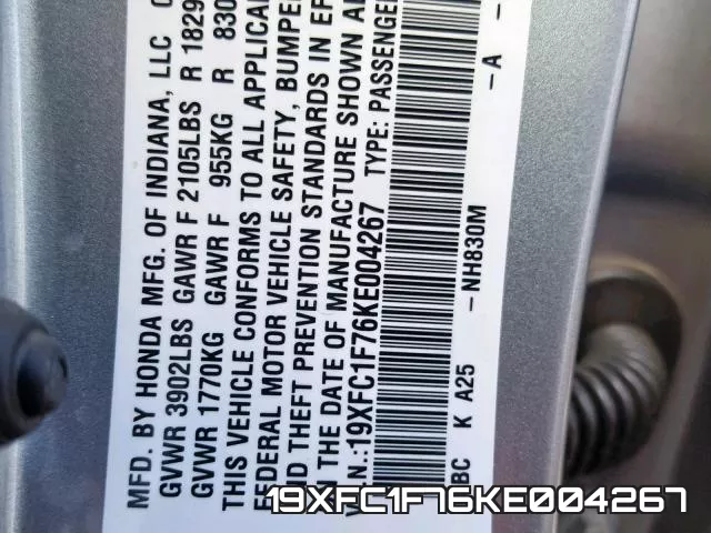 19XFC1F76KE004267 фото 2