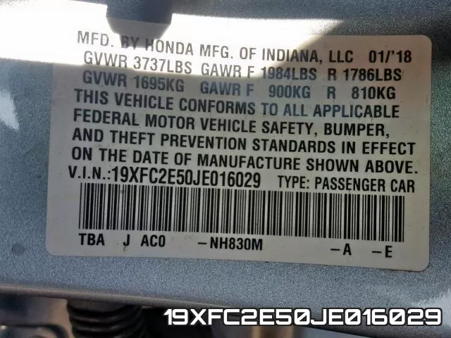 19XFC2E50JE016029 фото 2