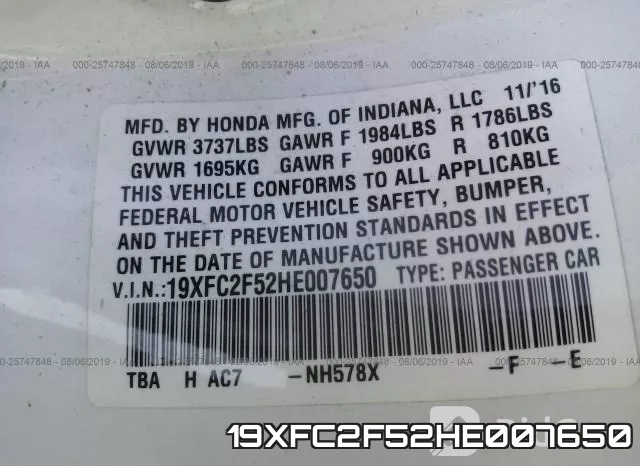 19XFC2F52HE007650 фото 10