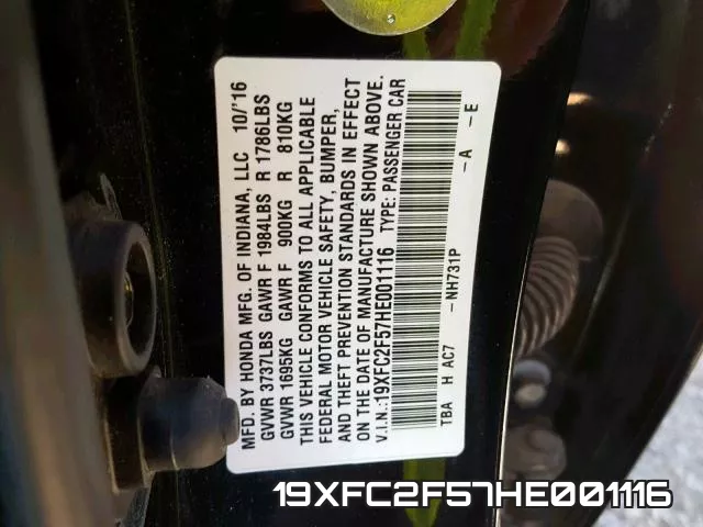 19XFC2F57HE001116 фото 2