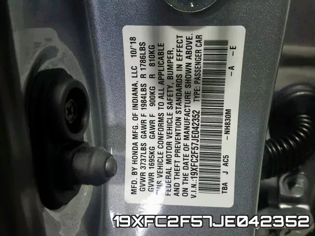 19XFC2F57JE042352 фото 2