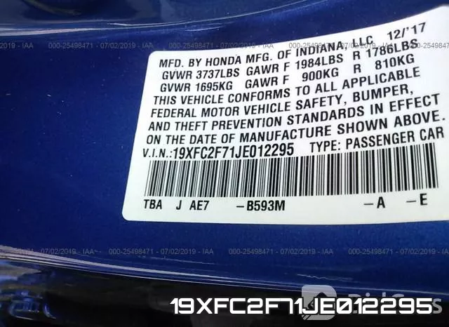 19XFC2F71JE012295 фото 10