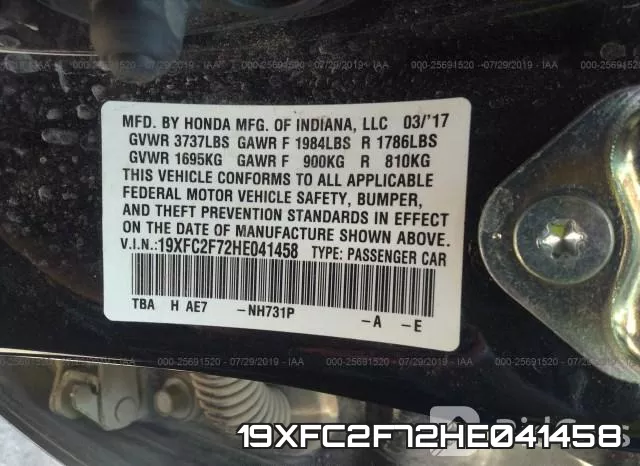 19XFC2F72HE041458 фото 10