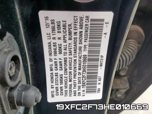 19XFC2F73HE010669 фото 2