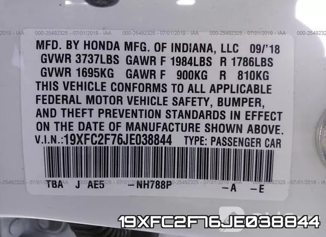 19XFC2F76JE038844 фото 10