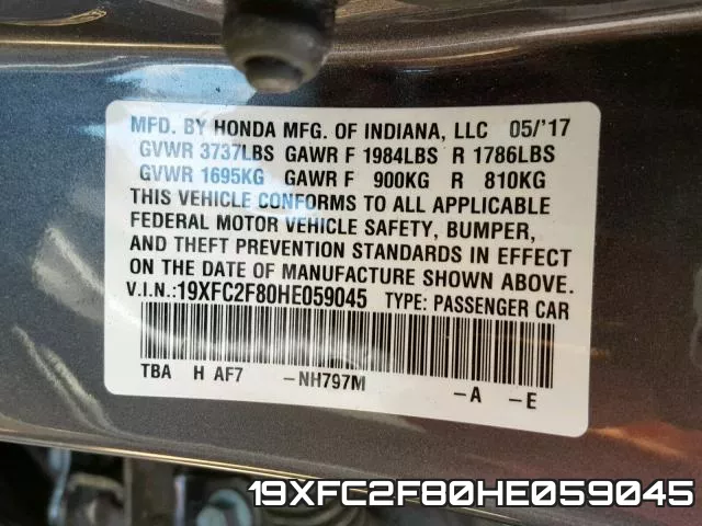19XFC2F80HE059045 фото 2