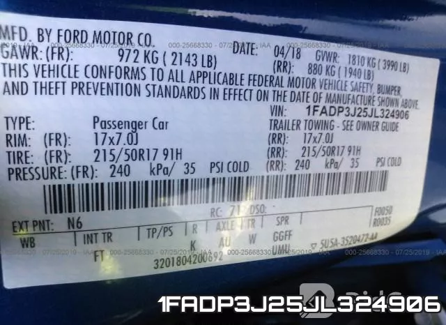 1FADP3J25JL324906 фото 10
