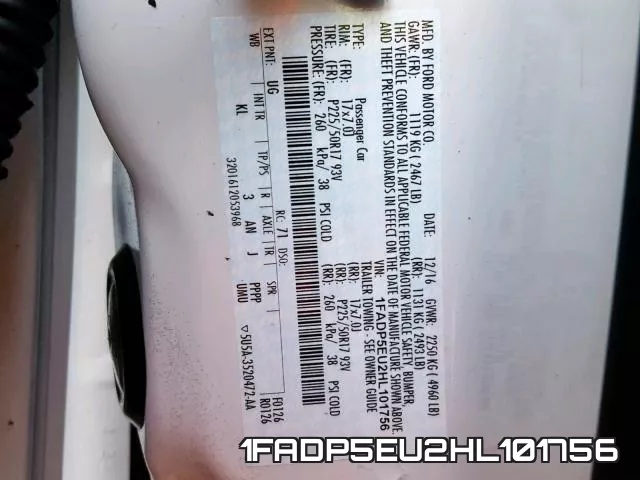 1FADP5EU2HL101756 фото 2