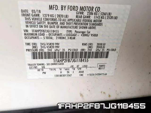 1FAHP2F87JG118455 фото 2
