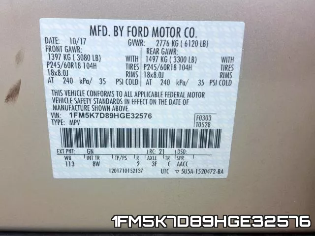 1FM5K7D89HGE32576 фото 2