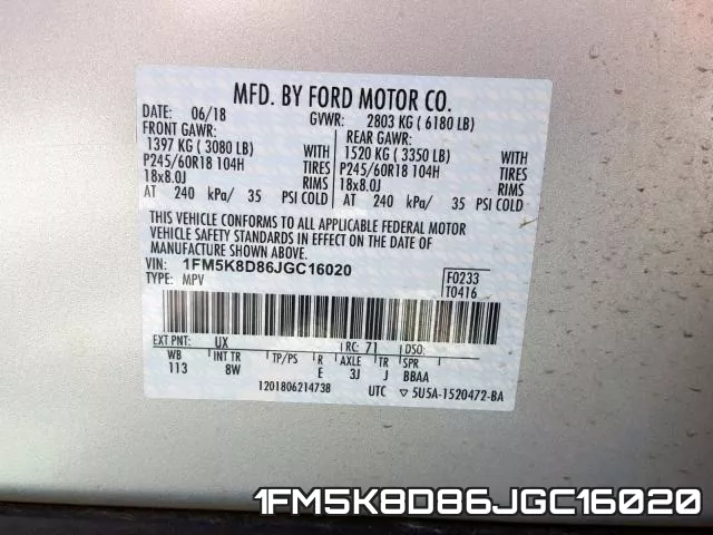 1FM5K8D86JGC16020 фото 2