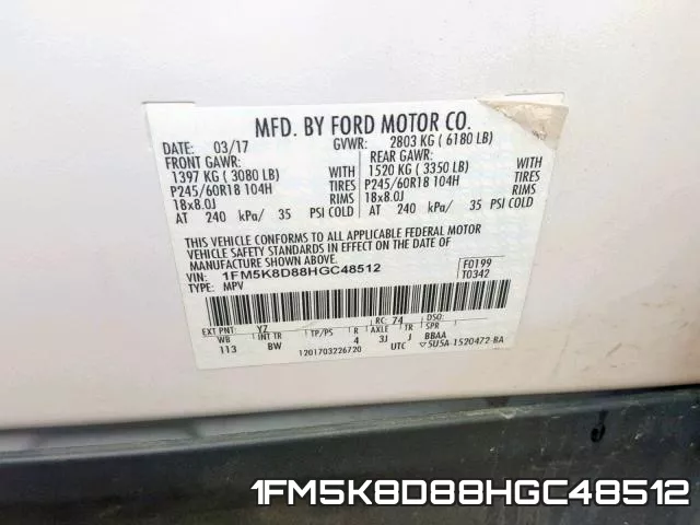 1FM5K8D88HGC48512 фото 2