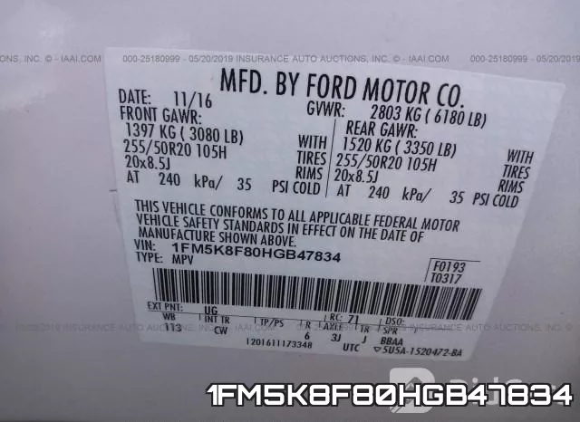 1FM5K8F80HGB47834 фото 10