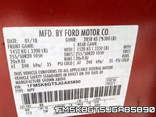 1FM5K8GT5JGA85890 фото 2