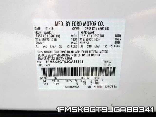 1FM5K8GT9JGA88341 фото 2