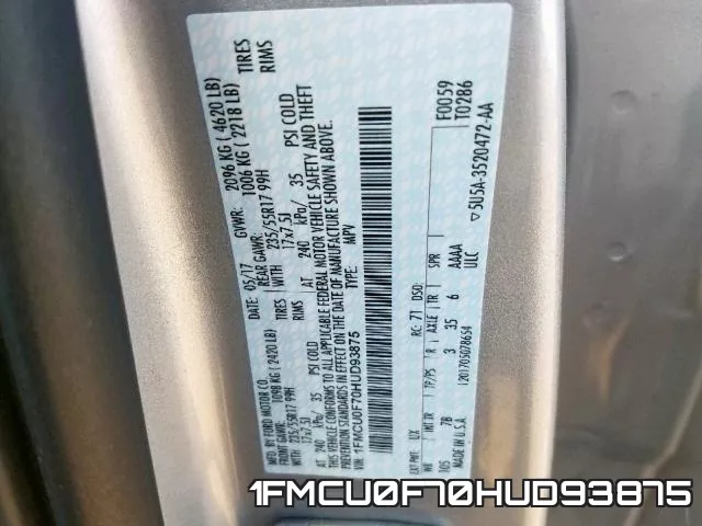 1FMCU0F70HUD93875 фото 2