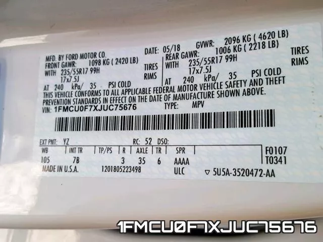 1FMCU0F7XJUC75676 фото 2