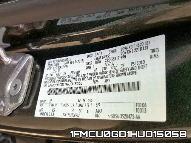 1FMCU0GD1HUD15058 фото 2