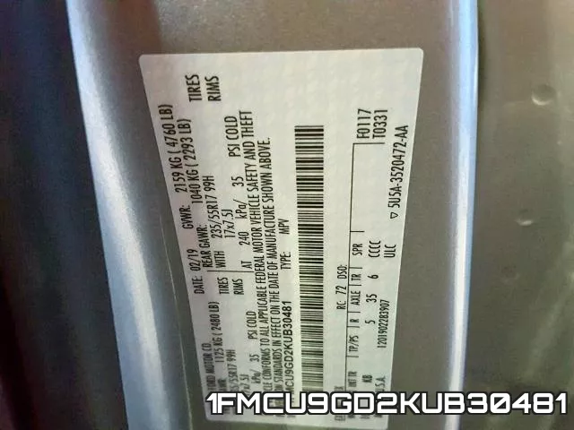 1FMCU9GD2KUB30481 фото 2