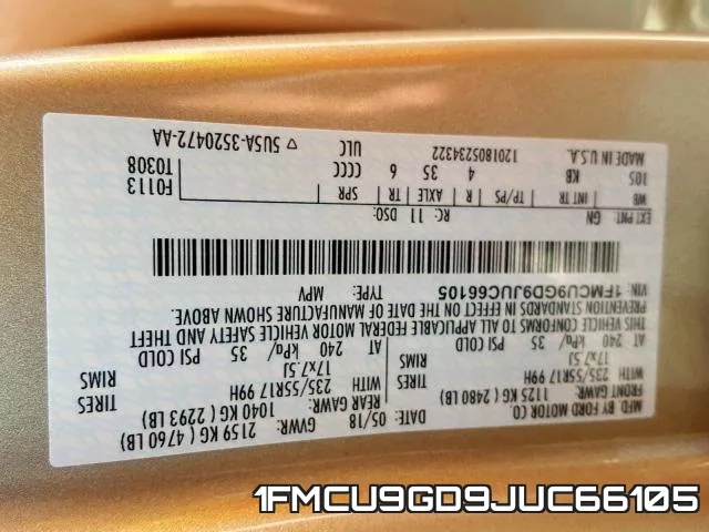 1FMCU9GD9JUC66105 фото 2