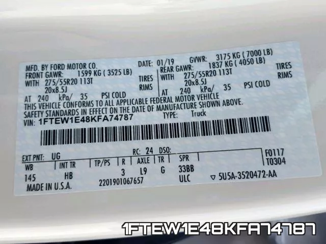 1FTEW1E48KFA74787 фото 2