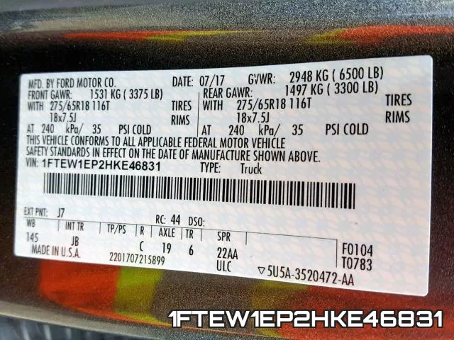 1FTEW1EP2HKE46831 фото 2